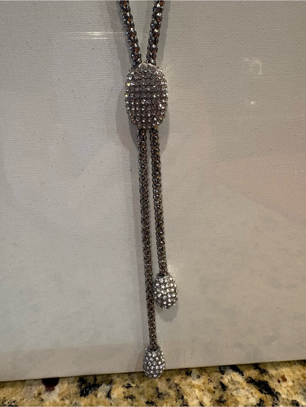 Chico's Silver Crystal Lariat Necklace with Pavé Drops